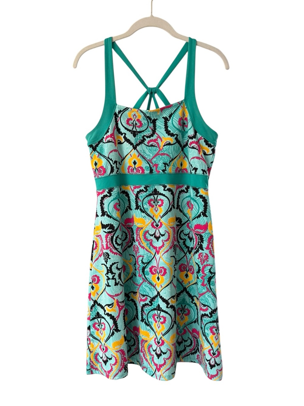 Soybu Turquoise Athletic Yoga Abstract Print Strappy Dress Size L Sporty Tennis